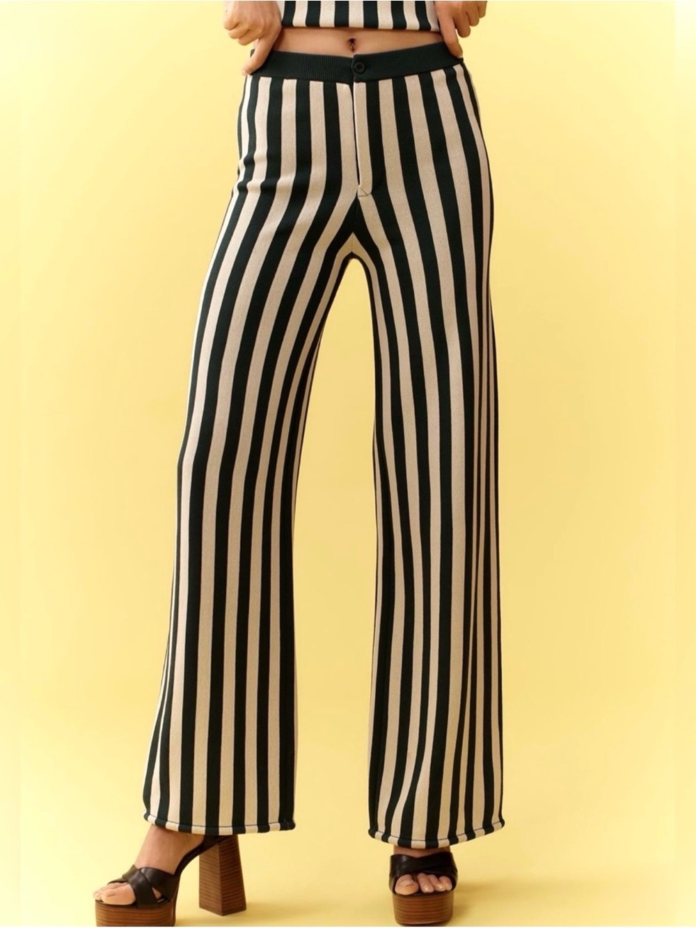 Simon Miller Jabber Knit Pants Dark Green Cream Stripe Women’s XL Wide Leg NWT